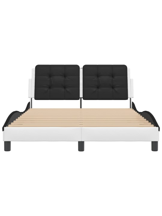 Gultas rāmis ar led, balts un melns, 140x190 cm, mākslīgā āda