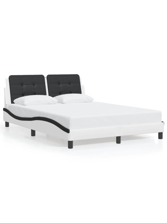 Gultas rāmis ar led, balts un melns, 140x190 cm, mākslīgā āda
