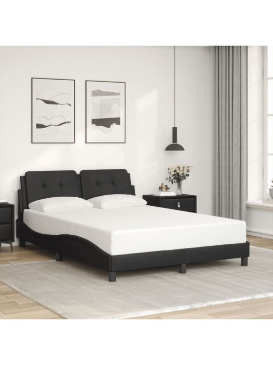 Gultas rāmis ar led, melns, 140x200 cm, mākslīgā āda