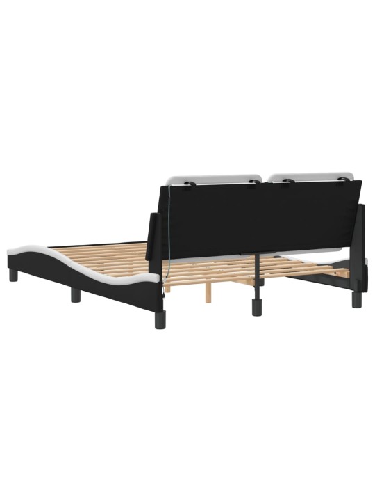 Gultas rāmis ar LED, melns un balts, 140x200 cm, mākslīgā āda