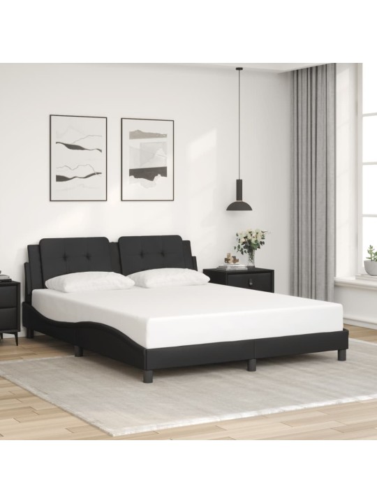 Gultas rāmis ar led, melns, 160x200 cm, mākslīgā āda