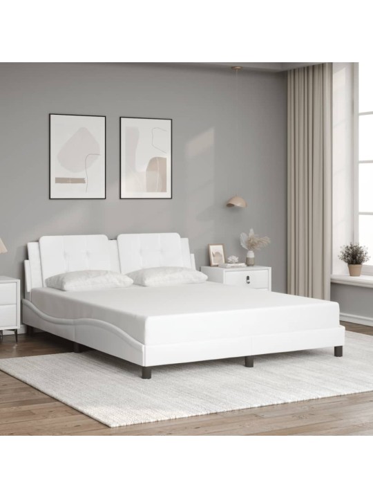 Gultas rāmis ar LED, balts, 160x200 cm, mākslīgā āda