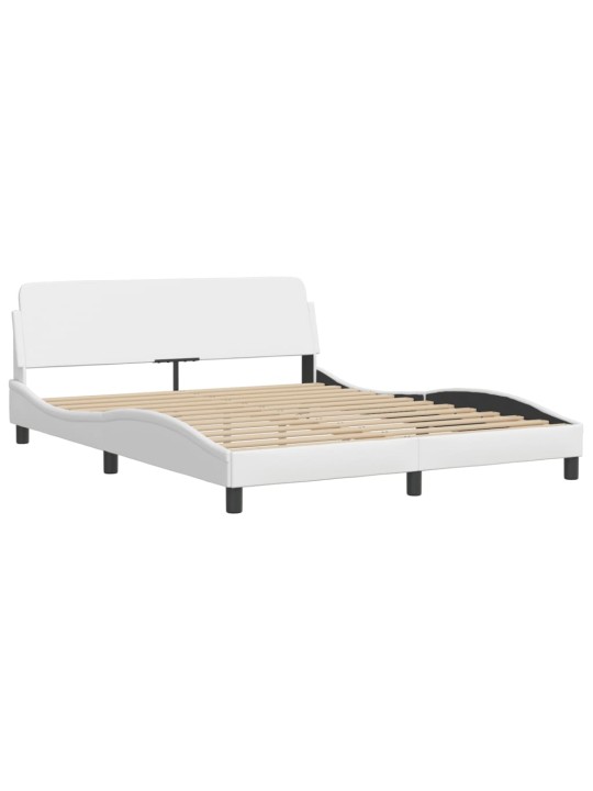 Gultas rāmis ar LED, balts, 160x200 cm, mākslīgā āda