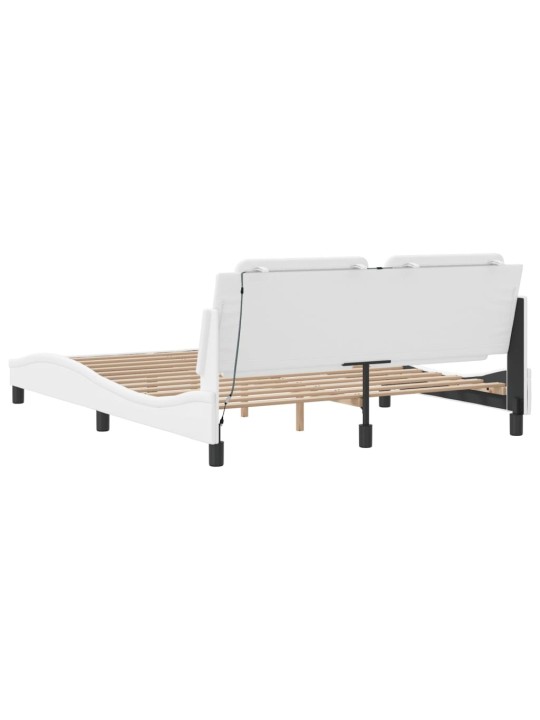 Gultas rāmis ar LED, balts, 160x200 cm, mākslīgā āda