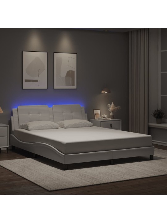 Gultas rāmis ar LED, balts, 160x200 cm, mākslīgā āda