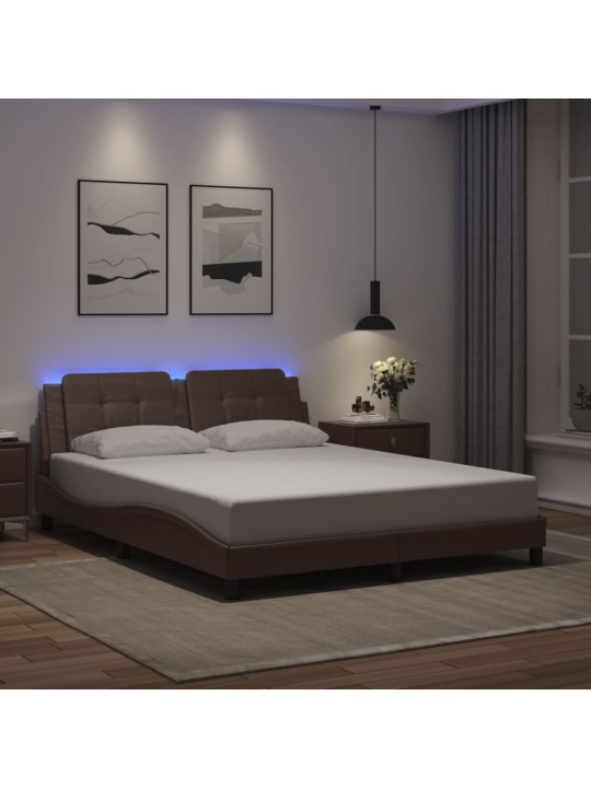 Gultas rāmis ar led, brūns, 160x200 cm, mākslīgā āda
