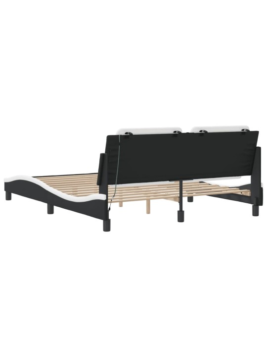 Gultas rāmis ar led, melns un balts, 160x200 cm, mākslīgā āda