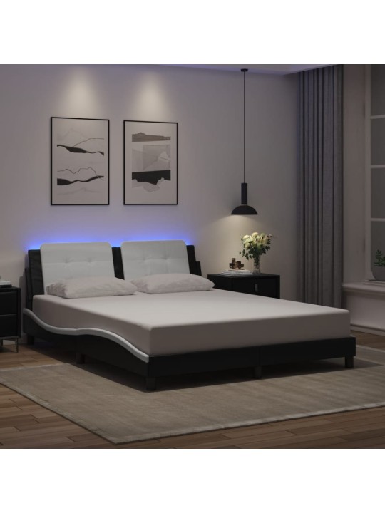 Gultas rāmis ar led, melns un balts, 160x200 cm, mākslīgā āda
