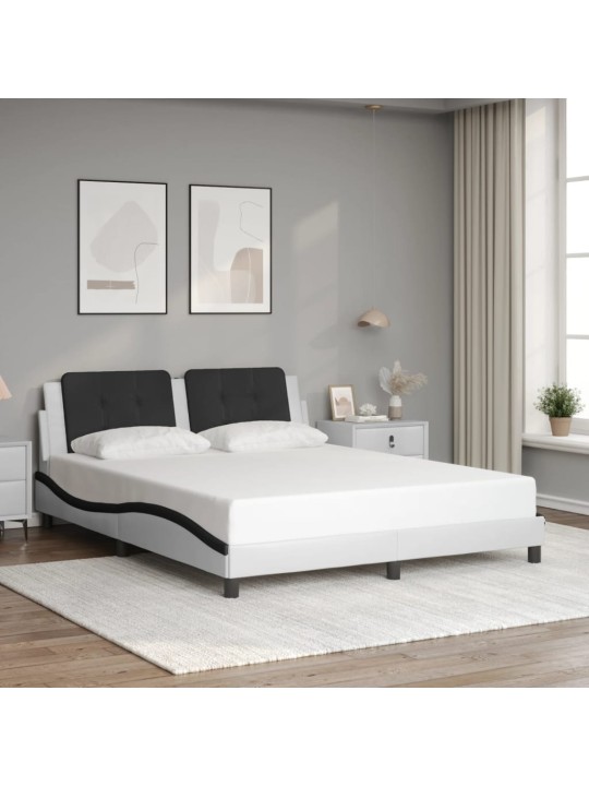 Gultas rāmis ar led, balts un melns, 160x200 cm, mākslīgā āda