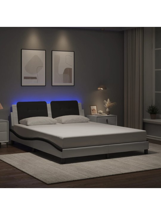 Gultas rāmis ar led, balts un melns, 160x200 cm, mākslīgā āda