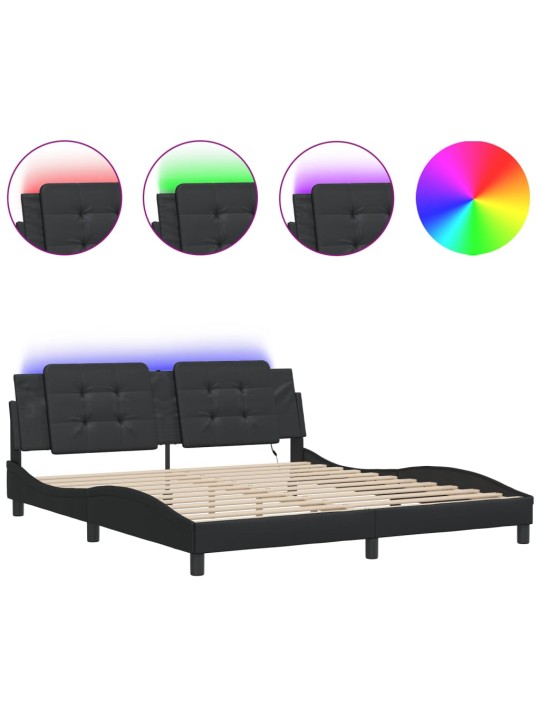 Gultas rāmis ar LED, melns, 180x200 cm, mākslīgā āda