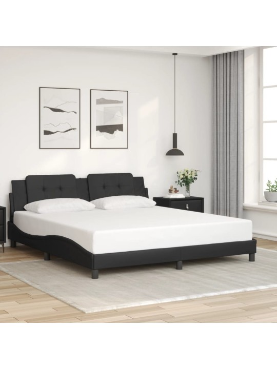 Gultas rāmis ar LED, melns, 180x200 cm, mākslīgā āda