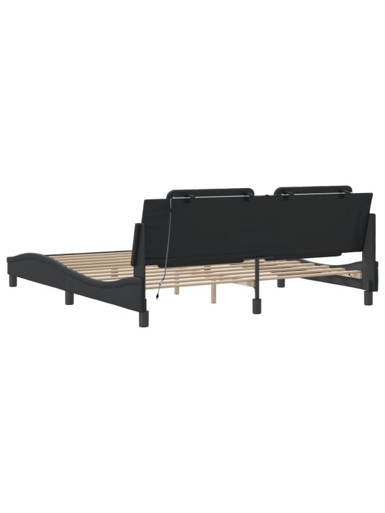 Gultas rāmis ar LED, melns, 180x200 cm, mākslīgā āda