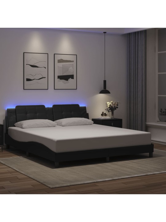 Gultas rāmis ar LED, melns, 180x200 cm, mākslīgā āda