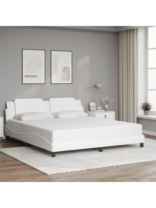 Gultas rāmis ar led, balts, 180x200 cm, mākslīgā āda