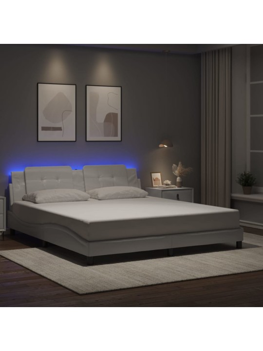 Gultas rāmis ar led, balts, 180x200 cm, mākslīgā āda