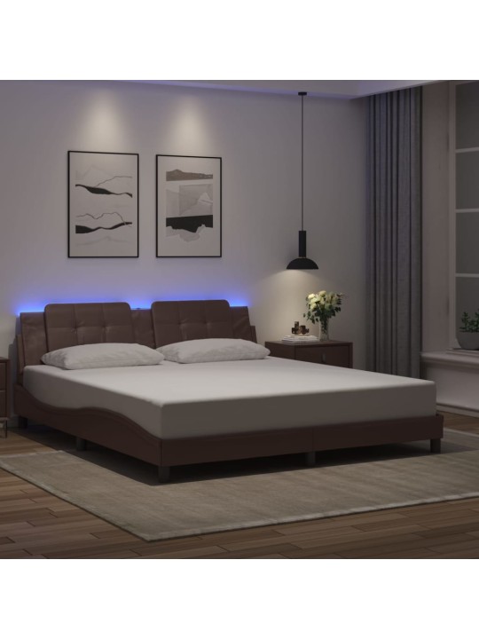 Gultas rāmis ar LED, brūns, 180x200 cm, mākslīgā āda