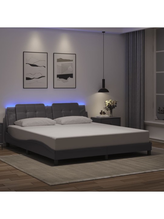 Gultas rāmis ar led, pelēks, 180x200 cm, mākslīgā āda