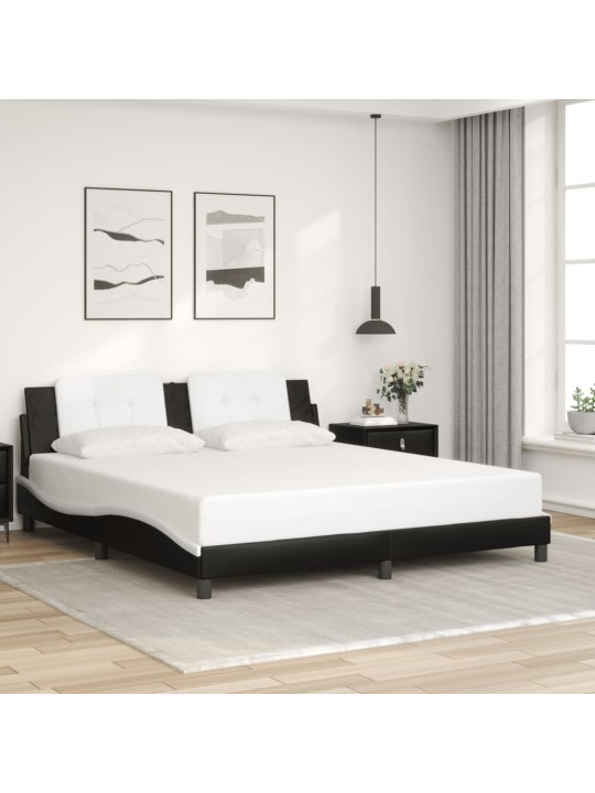 Gultas rāmis ar LED, melns un balts, 180x200 cm, mākslīgā āda