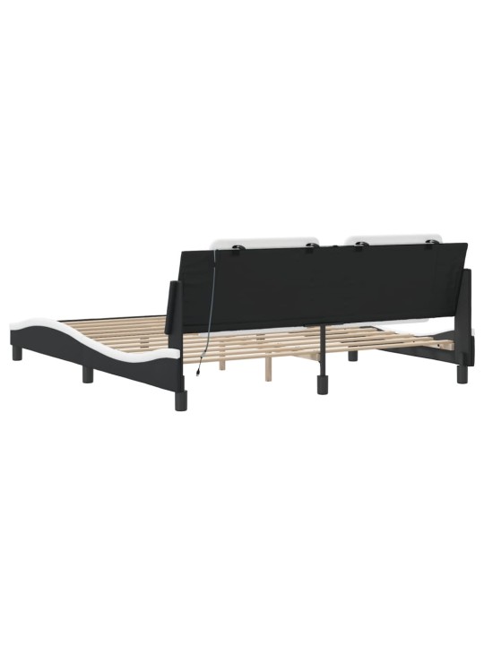 Gultas rāmis ar LED, melns un balts, 180x200 cm, mākslīgā āda
