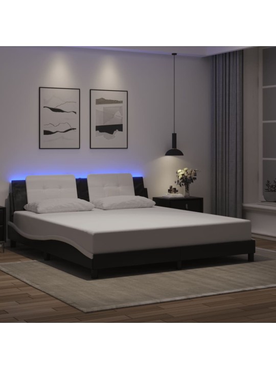 Gultas rāmis ar LED, melns un balts, 180x200 cm, mākslīgā āda