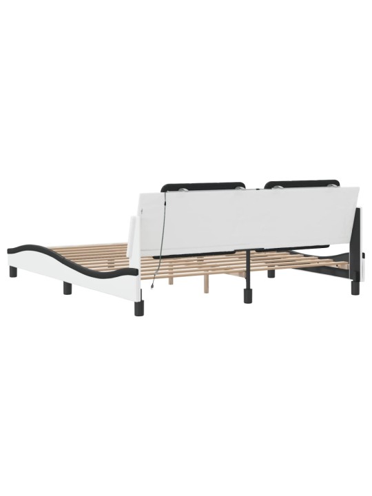 Gultas rāmis ar LED, balts un melns, 180x200 cm, mākslīgā āda