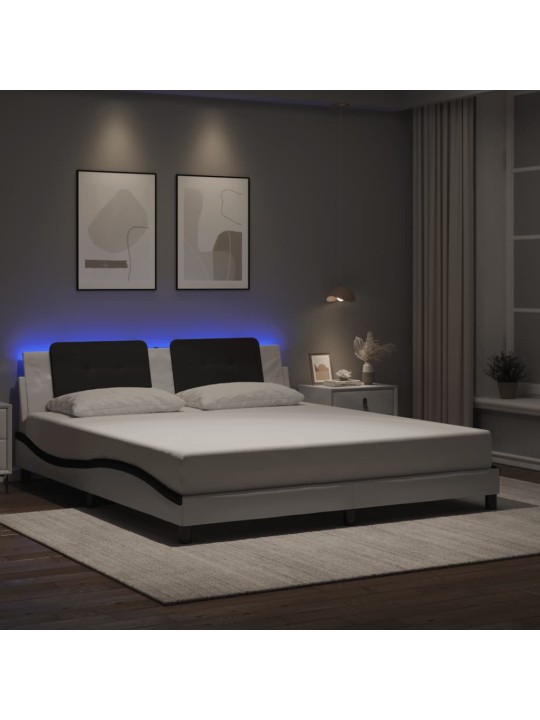 Gultas rāmis ar LED, balts un melns, 180x200 cm, mākslīgā āda