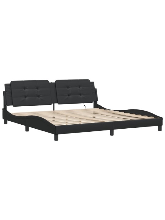 Gultas rāmis ar led, melns, 200x200 cm, mākslīgā āda