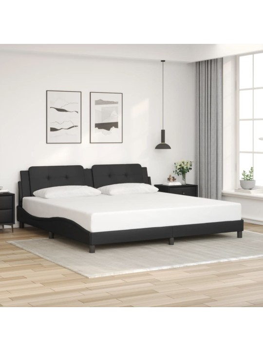 Gultas rāmis ar led, melns, 200x200 cm, mākslīgā āda