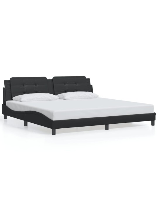 Gultas rāmis ar led, melns, 200x200 cm, mākslīgā āda