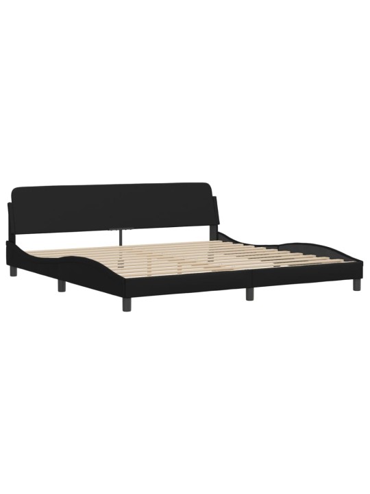 Gultas rāmis ar led, melns, 200x200 cm, mākslīgā āda