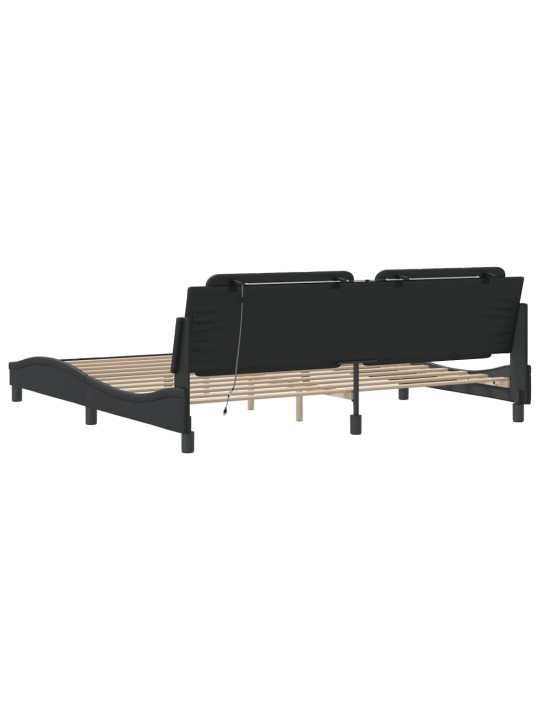 Gultas rāmis ar led, melns, 200x200 cm, mākslīgā āda