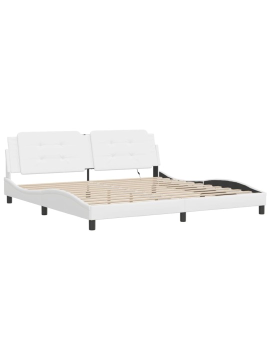 Gultas rāmis ar LED, balts, 200x200 cm, mākslīgā āda