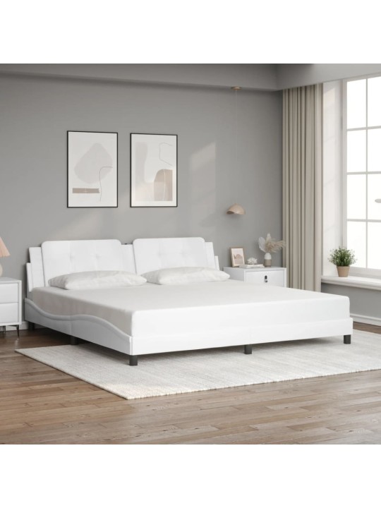 Gultas rāmis ar LED, balts, 200x200 cm, mākslīgā āda