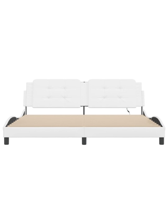 Gultas rāmis ar LED, balts, 200x200 cm, mākslīgā āda