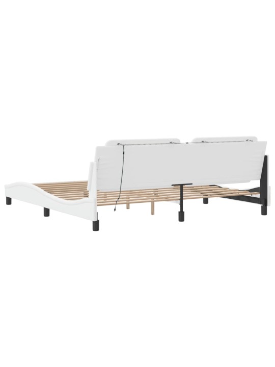Gultas rāmis ar LED, balts, 200x200 cm, mākslīgā āda