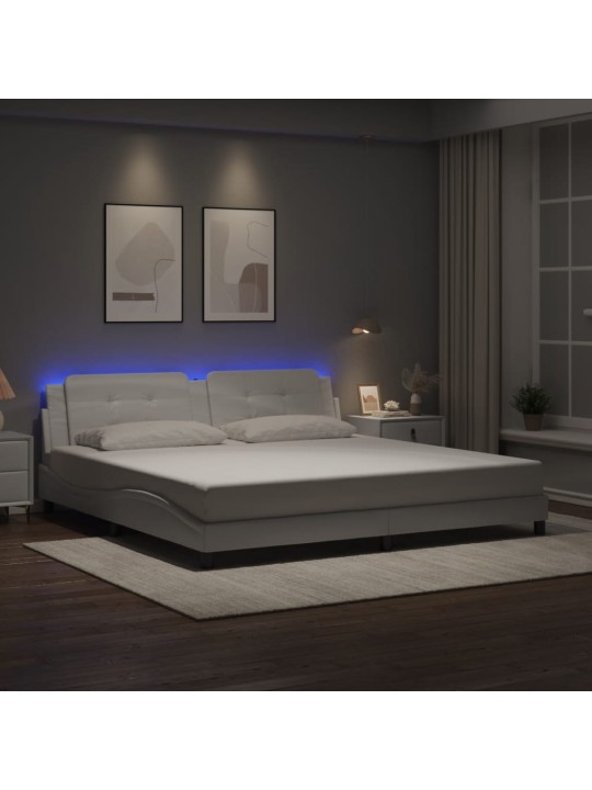 Gultas rāmis ar LED, balts, 200x200 cm, mākslīgā āda