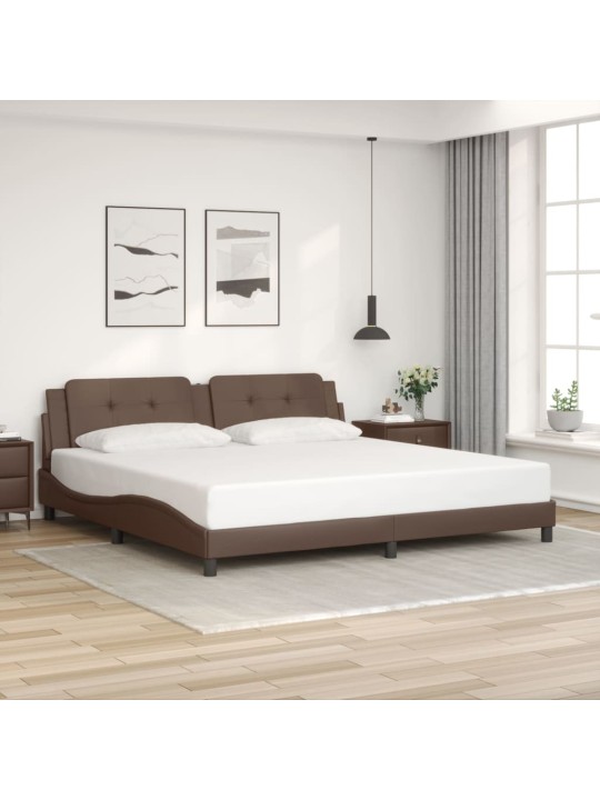 Gultas rāmis ar led, brūns, 200x200 cm, mākslīgā āda