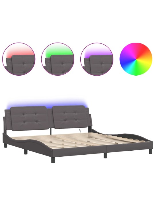 Gultas rāmis ar led, pelēks, 200x200 cm, mākslīgā āda