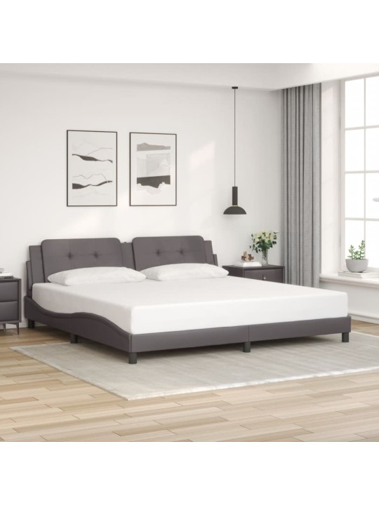 Gultas rāmis ar led, pelēks, 200x200 cm, mākslīgā āda