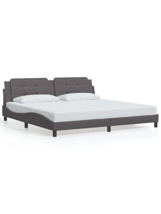 Gultas rāmis ar led, pelēks, 200x200 cm, mākslīgā āda