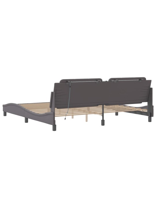 Gultas rāmis ar led, pelēks, 200x200 cm, mākslīgā āda