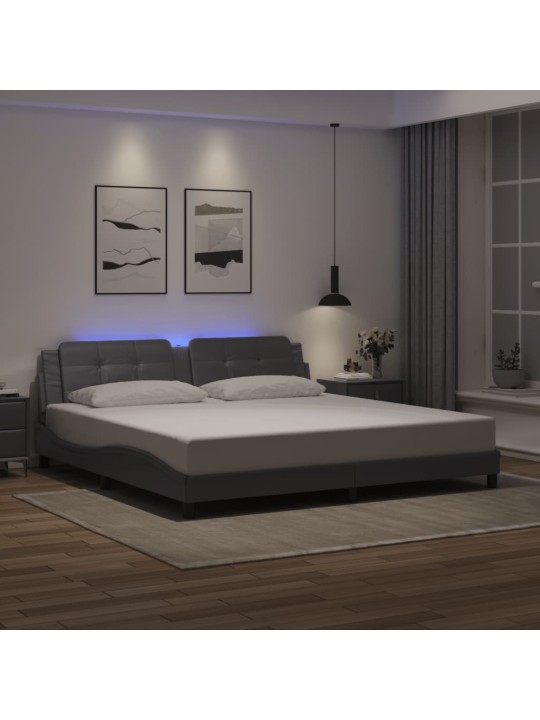 Gultas rāmis ar led, pelēks, 200x200 cm, mākslīgā āda