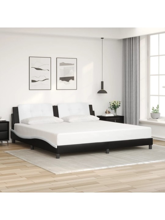 Gultas rāmis ar led, melns un balts, 200x200 cm, mākslīgā āda
