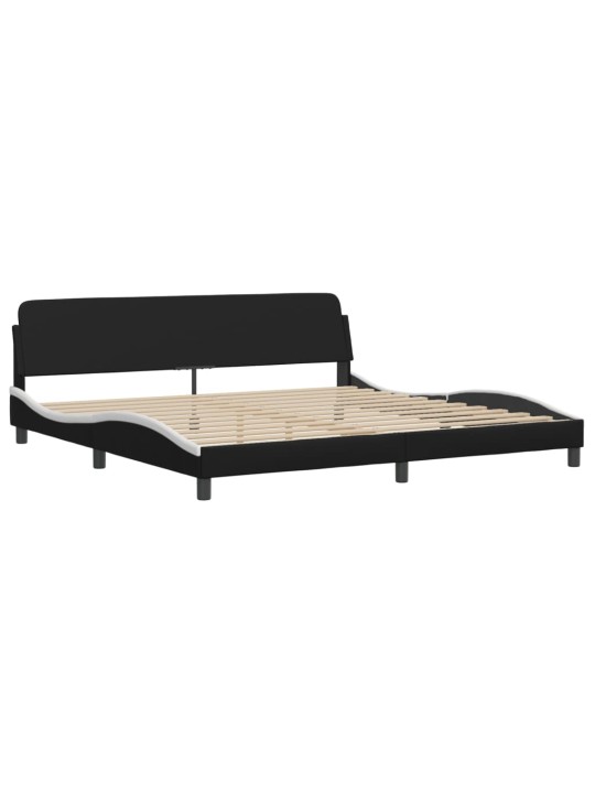 Gultas rāmis ar led, melns un balts, 200x200 cm, mākslīgā āda