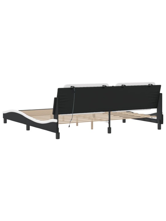 Gultas rāmis ar led, melns un balts, 200x200 cm, mākslīgā āda
