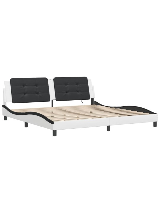 Gultas rāmis ar led, balts un melns, 200x200 cm, mākslīgā āda