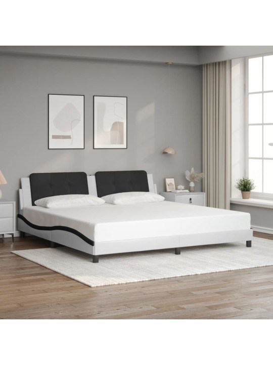 Gultas rāmis ar led, balts un melns, 200x200 cm, mākslīgā āda