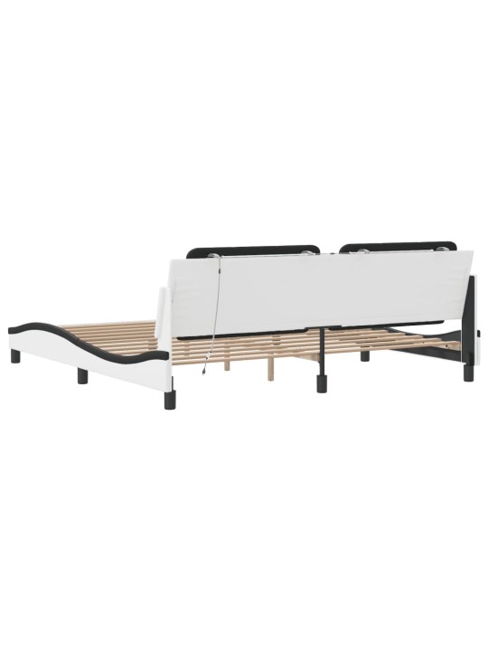 Gultas rāmis ar led, balts un melns, 200x200 cm, mākslīgā āda
