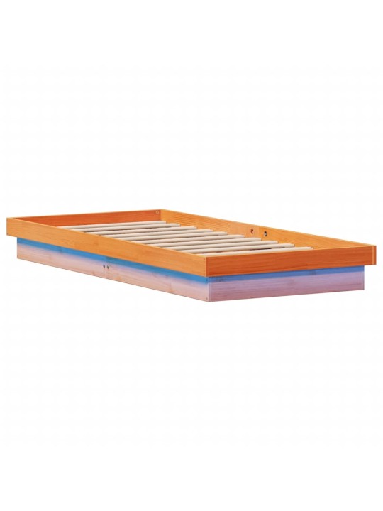Gultas rāmis ar LED, vaska brūnas, 90x200 cm, priedes masīvkoks